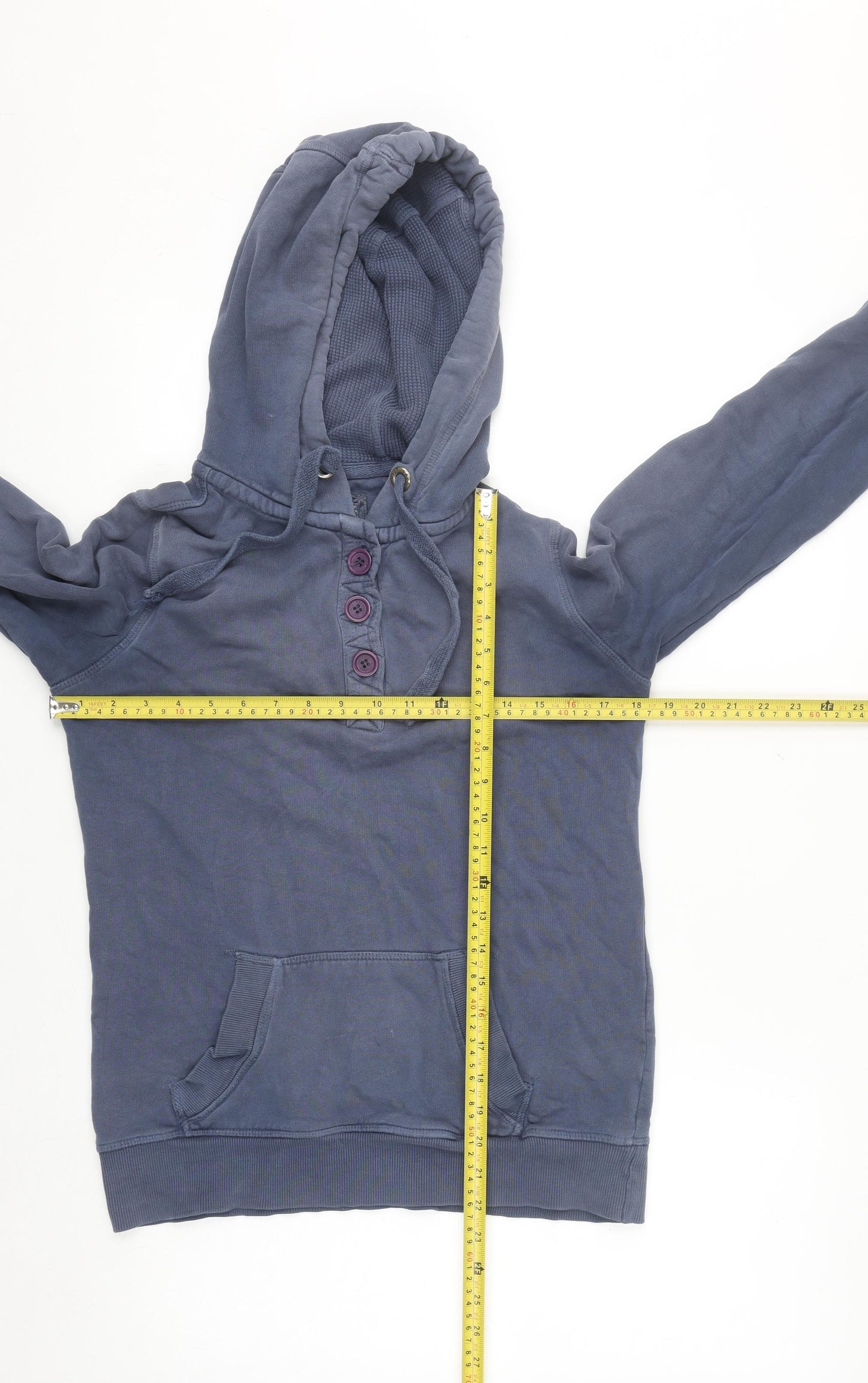 Rule The Water Women's Dark Navy Henley Hoodie Size M 100% Cotton