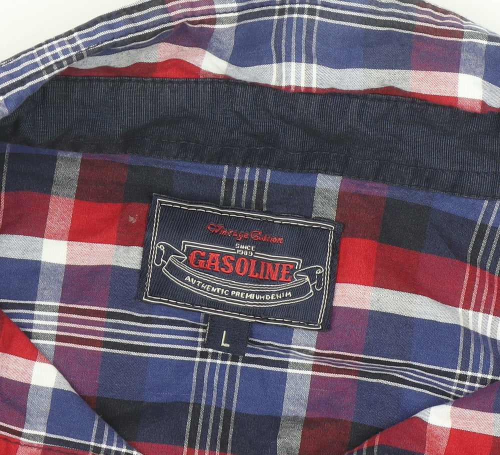 Gasoline Men's Multicoloured Checked Cotton Button-Up Shirt Size L