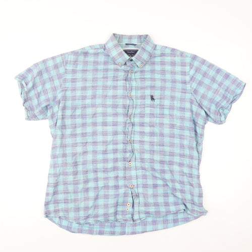 S & C Men's Blue Check Short Sleeve Button-Up Cotton Shirt Size 40