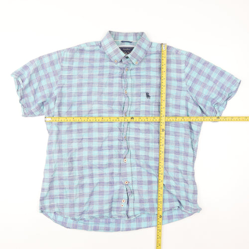 S & C Men's Blue Check Short Sleeve Button-Up Cotton Shirt Size 40