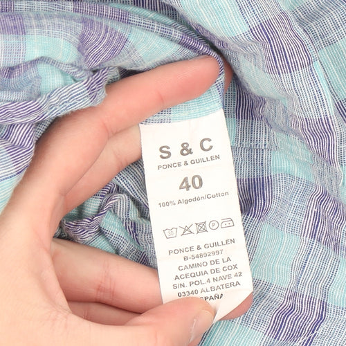 S & C Men's Blue Check Short Sleeve Button-Up Cotton Shirt Size 40