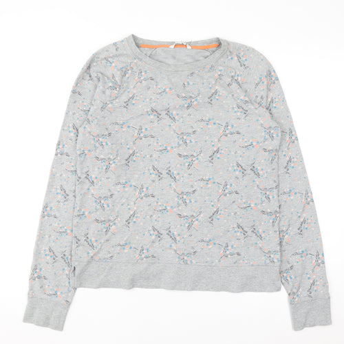 Boden Womens Grey Floral Sweatshirt UK 10 Cotton Crew Neck Long Sleeve