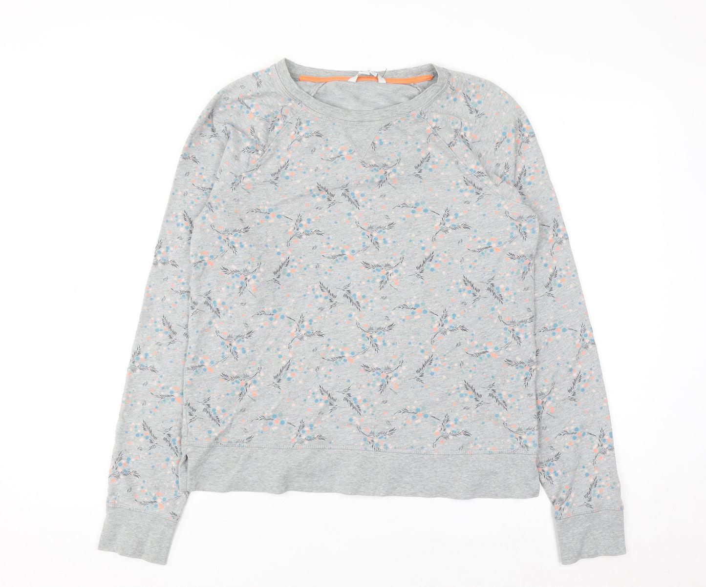 Boden Womens Grey Floral Sweatshirt UK 10 Cotton Crew Neck Long Sleeve