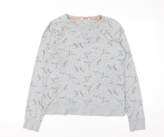 Boden Womens Grey Floral Sweatshirt UK 10 Cotton Crew Neck Long Sleeve