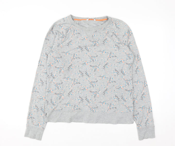 Boden Womens Grey Floral Sweatshirt UK 10 Cotton Crew Neck Long Sleeve