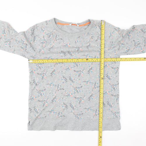 Boden Womens Grey Floral Sweatshirt UK 10 Cotton Crew Neck Long Sleeve