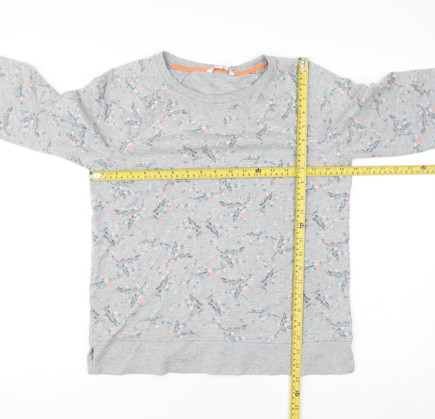Boden Womens Grey Floral Sweatshirt UK 10 Cotton Crew Neck Long Sleeve