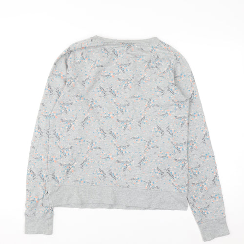 Boden Womens Grey Floral Sweatshirt UK 10 Cotton Crew Neck Long Sleeve