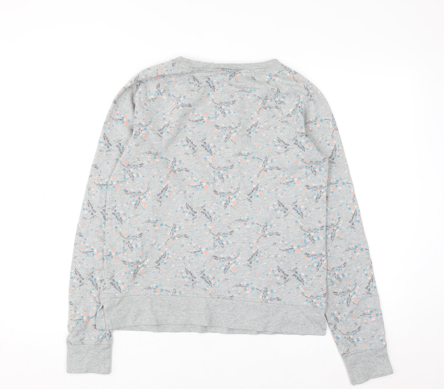 Boden Womens Grey Floral Sweatshirt UK 10 Cotton Crew Neck Long Sleeve