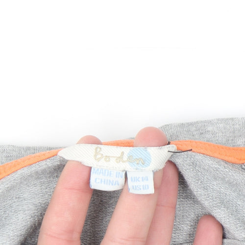 Boden Womens Grey Floral Sweatshirt UK 10 Cotton Crew Neck Long Sleeve