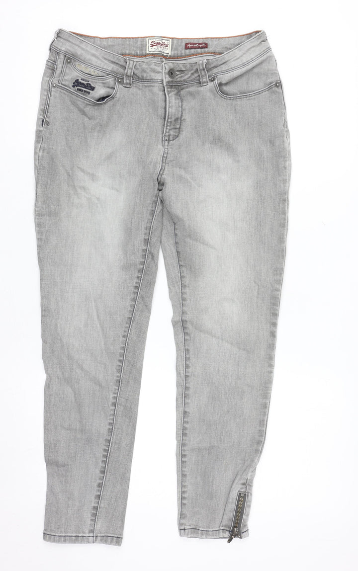 Superdry Women’s Grey Skinny Jeans 31W Ankle Zip Cotton Blend