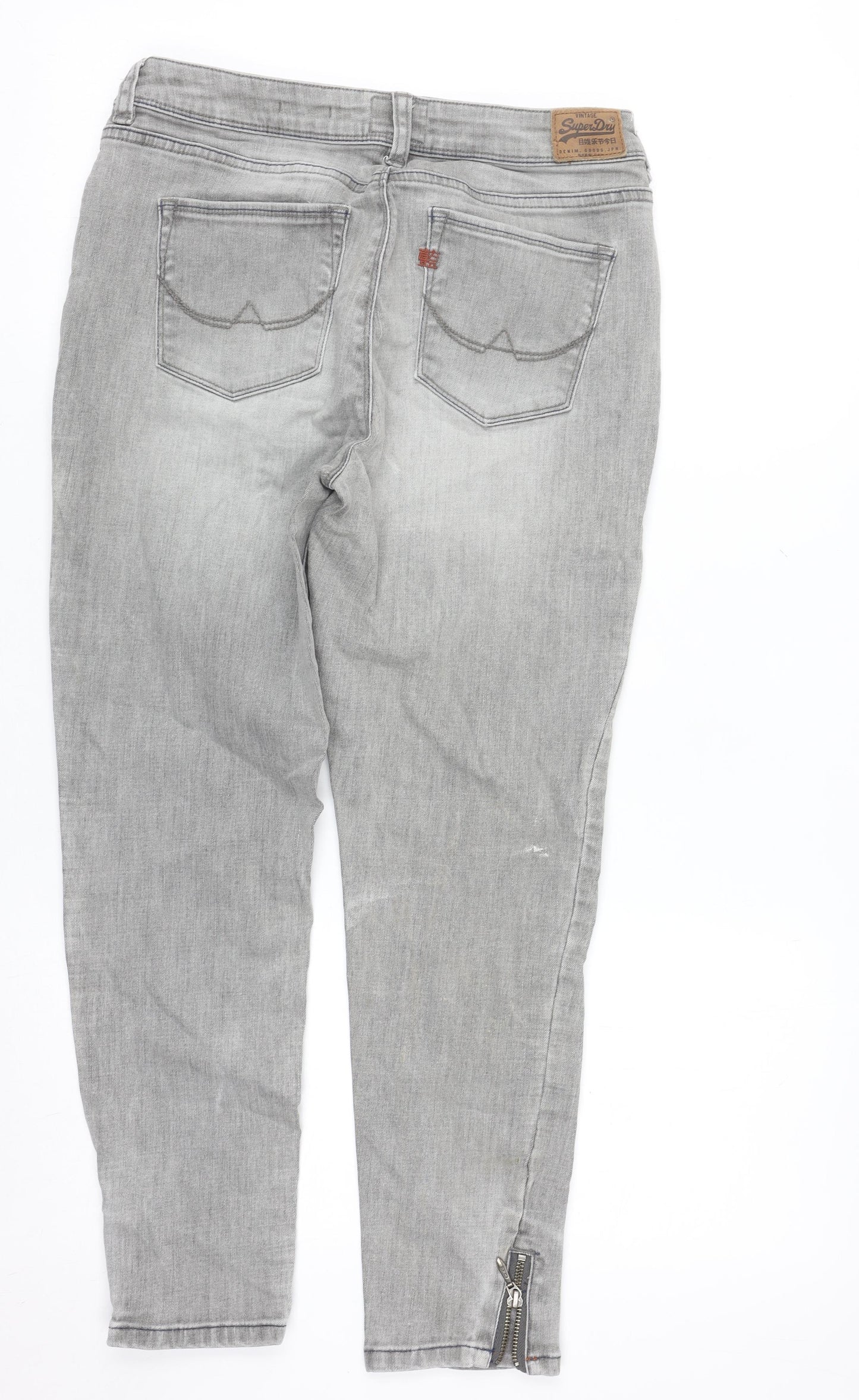 Superdry Women’s Grey Skinny Jeans 31W Ankle Zip Cotton Blend
