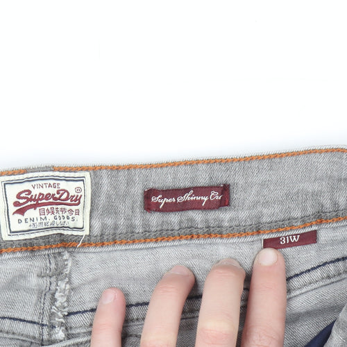 Superdry Women’s Grey Skinny Jeans 31W Ankle Zip Cotton Blend