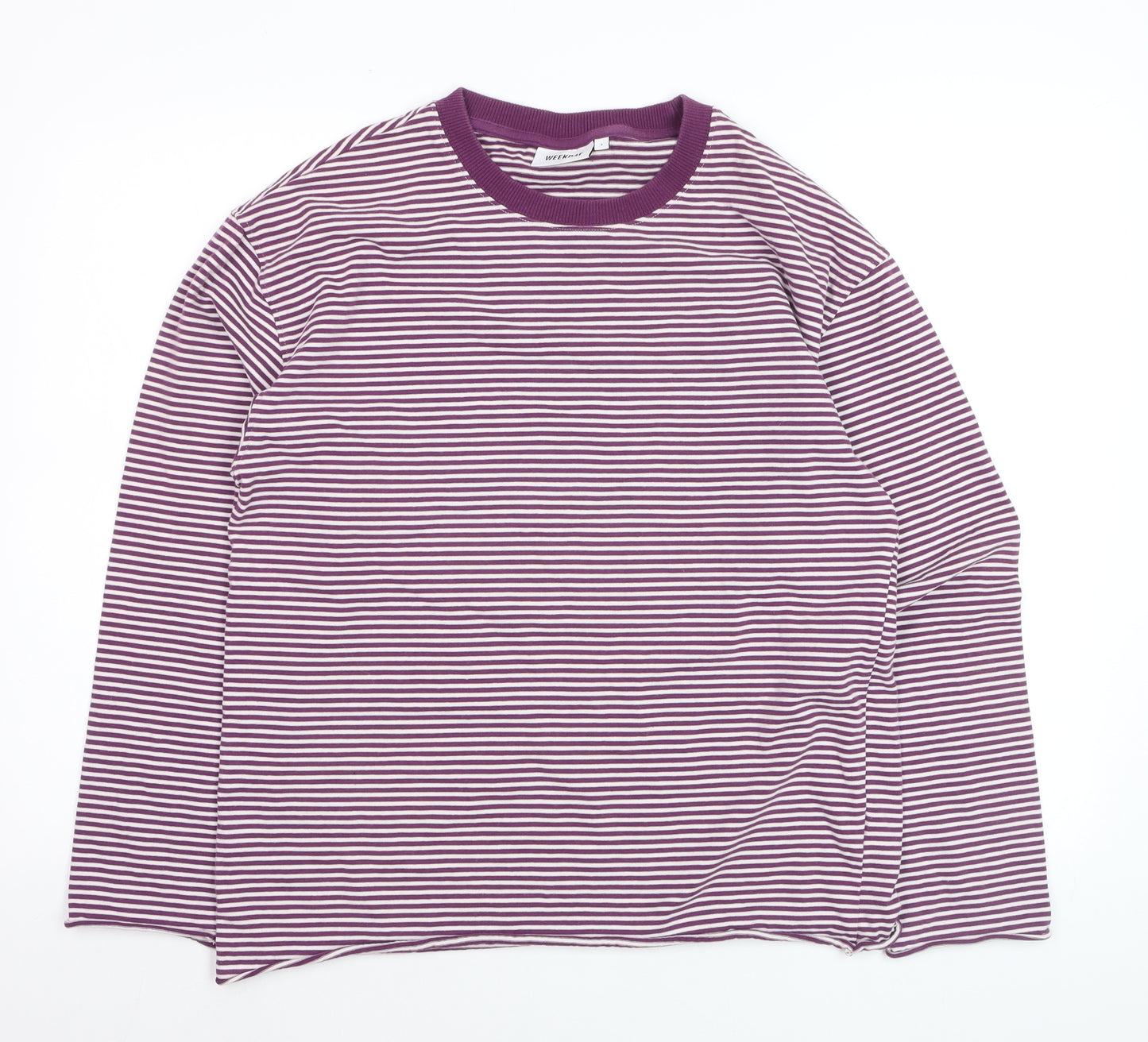 Weekday Men's Purple Striped Cotton Long Sleeve Casual Top Size S
