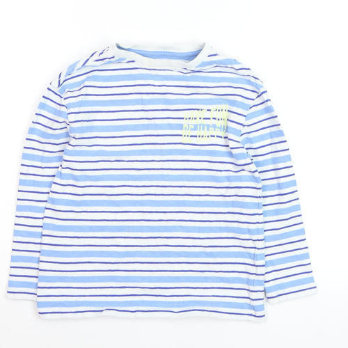 Marks and Spencer Boys Blue Striped Long Sleeve Cotton T-Shirt 7-8 Years