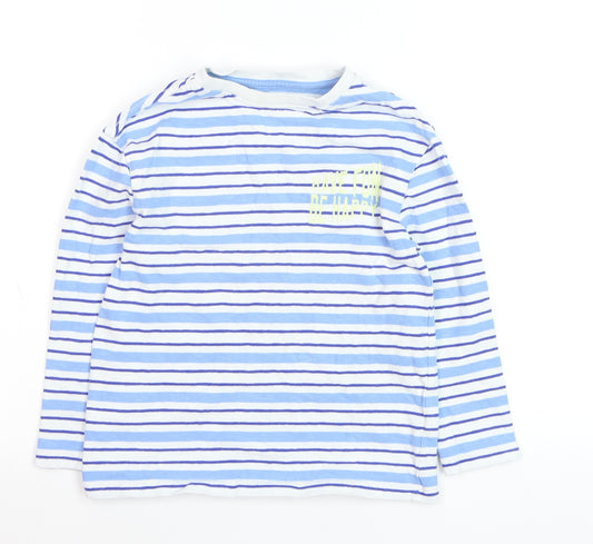Marks and Spencer Boys Blue Striped Long Sleeve Cotton T-Shirt 7-8 Years
