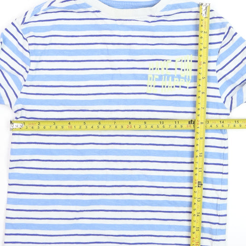 Marks and Spencer Boys Blue Striped Long Sleeve Cotton T-Shirt 7-8 Years