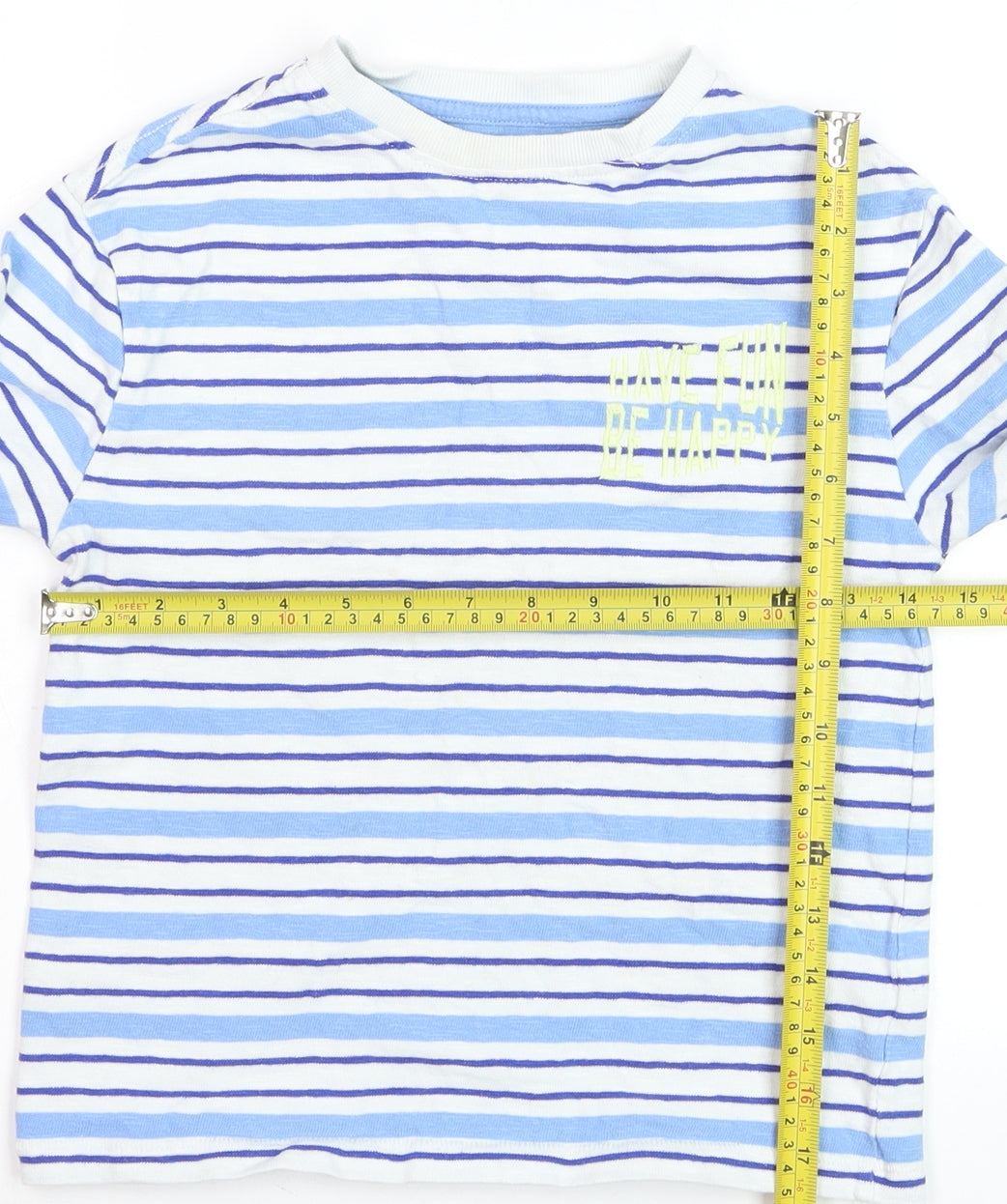 Marks and Spencer Boys Blue Striped Long Sleeve Cotton T-Shirt 7-8 Years