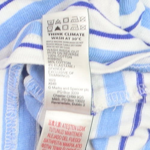 Marks and Spencer Boys Blue Striped Long Sleeve Cotton T-Shirt 7-8 Years