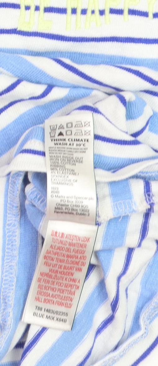 Marks and Spencer Boys Blue Striped Long Sleeve Cotton T-Shirt 7-8 Years