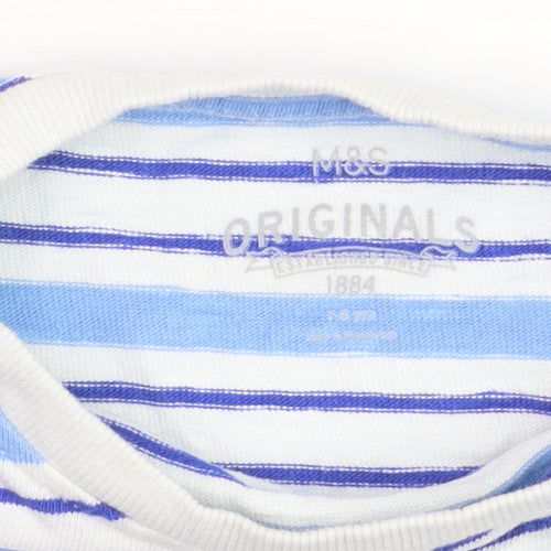 Marks and Spencer Boys Blue Striped Long Sleeve Cotton T-Shirt 7-8 Years