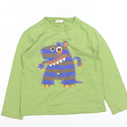 Mini Boden Boys Green Long Sleeve T-Shirt 5-6 Years Fun Monster Appliqué Cotton Top