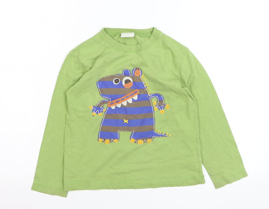Mini Boden Boys Green Long Sleeve T-Shirt 5-6 Years Fun Monster Appliqué Cotton Top