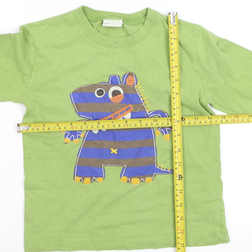 Mini Boden Boys Green Long Sleeve T-Shirt 5-6 Years Fun Monster Appliqué Cotton Top