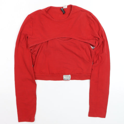 Bershka Women Red Cropped Long Sleeve Slim Fit T-Shirt M
