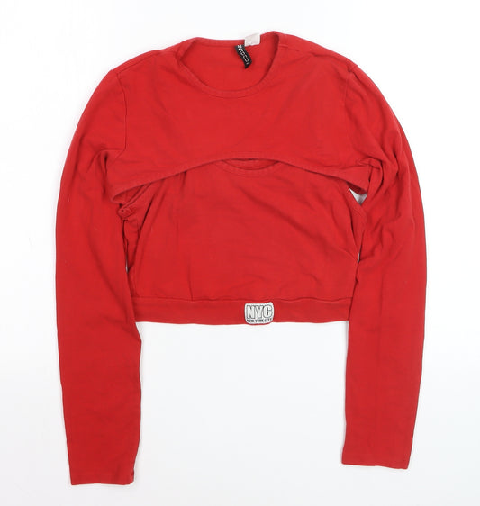 Bershka Women Red Cropped Long Sleeve Slim Fit T-Shirt M