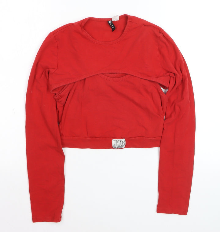 Bershka Women Red Cropped Long Sleeve Slim Fit T-Shirt M