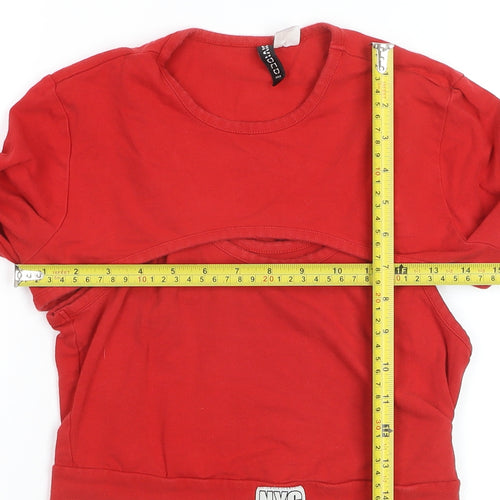 Bershka Women Red Cropped Long Sleeve Slim Fit T-Shirt M