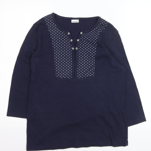 Damart Womens Blue 3/4 Sleeve Henley Polka Dot Cotton T-Shirt Size 14/16