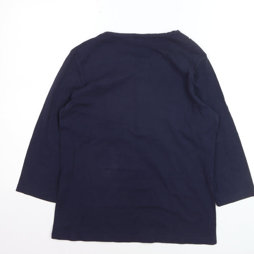 Damart Womens Blue 3/4 Sleeve Henley Polka Dot Cotton T-Shirt Size 14/16