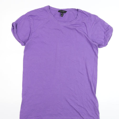 New Look Women's Purple Cotton Short Sleeve Crew Neck T-Shirt Size 12
