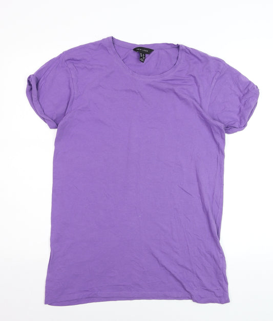 New Look Women's Purple Cotton Short Sleeve Crew Neck T-Shirt Size 12