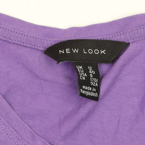 New Look Women's Purple Cotton Short Sleeve Crew Neck T-Shirt Size 12