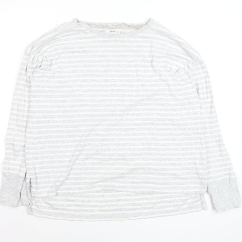John Lewis Women Grey Striped Cotton Long Sleeve Pullover Jumper Size 16