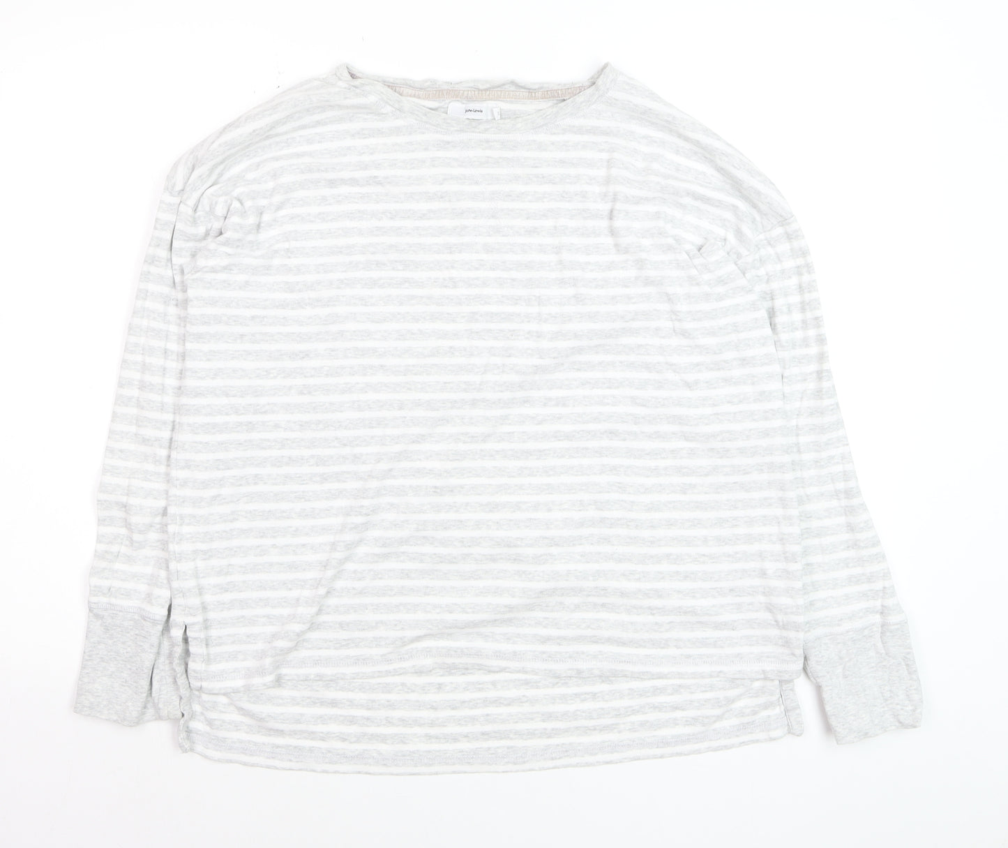 John Lewis Women Grey Striped Cotton Long Sleeve Pullover Jumper Size 16