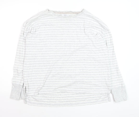 John Lewis Women Grey Striped Cotton Long Sleeve Pullover Jumper Size 16