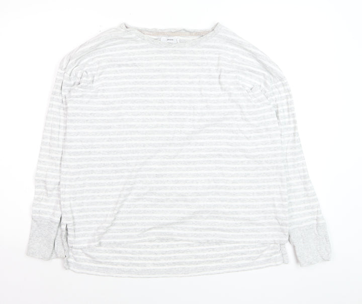 John Lewis Women Grey Striped Cotton Long Sleeve Pullover Jumper Size 16