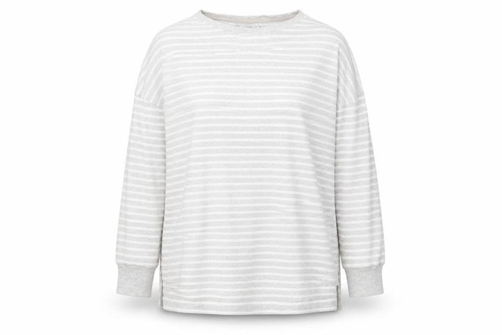 John Lewis Women Grey Striped Cotton Long Sleeve Pullover Jumper Size 16