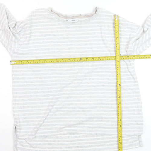 John Lewis Women Grey Striped Cotton Long Sleeve Pullover Jumper Size 16