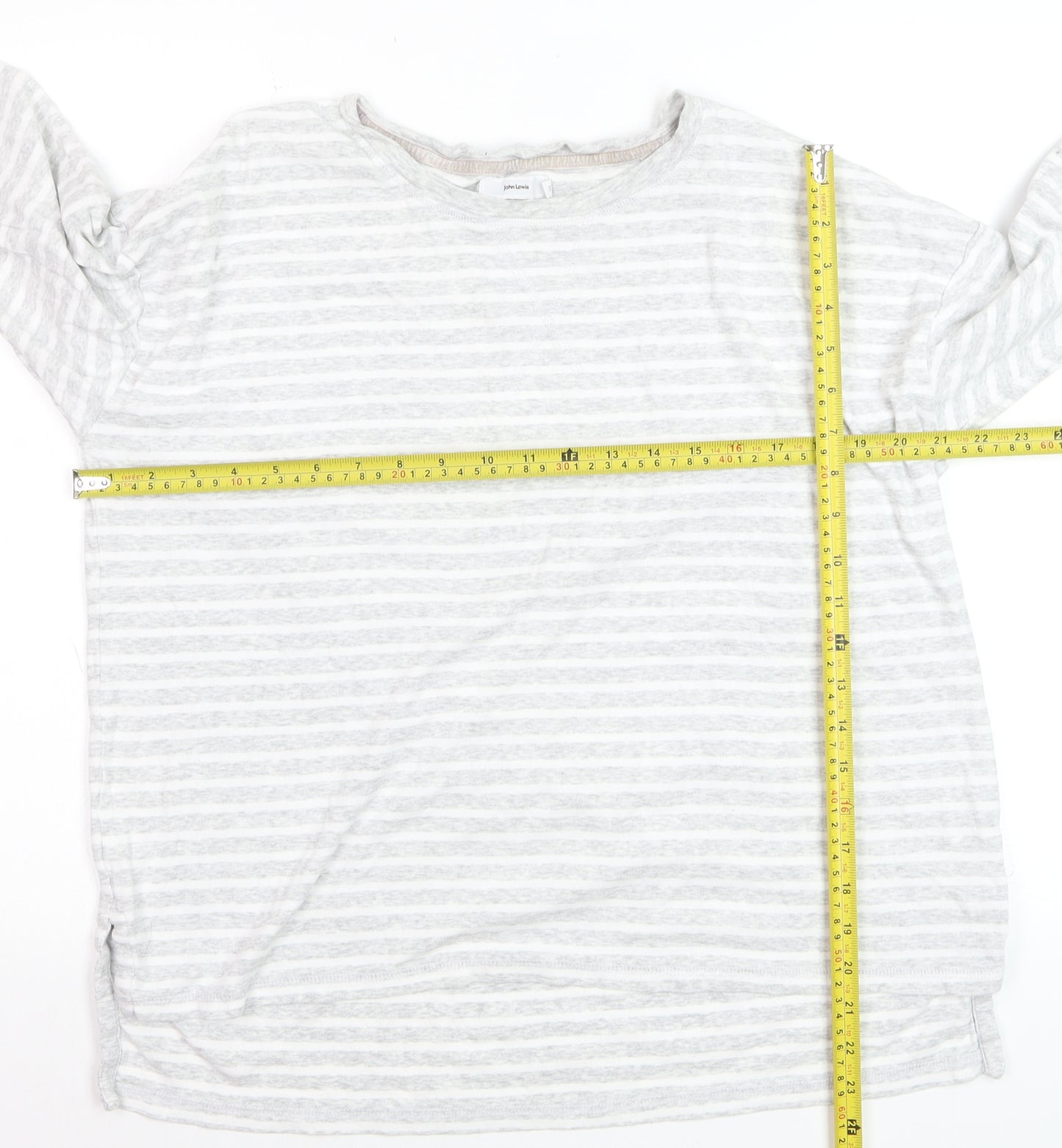 John Lewis Women Grey Striped Cotton Long Sleeve Pullover Jumper Size 16