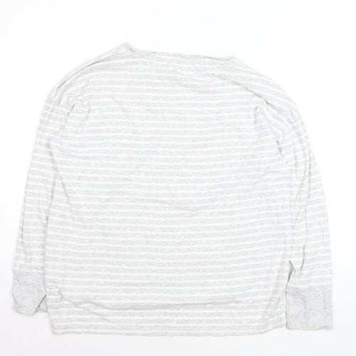 John Lewis Women Grey Striped Cotton Long Sleeve Pullover Jumper Size 16