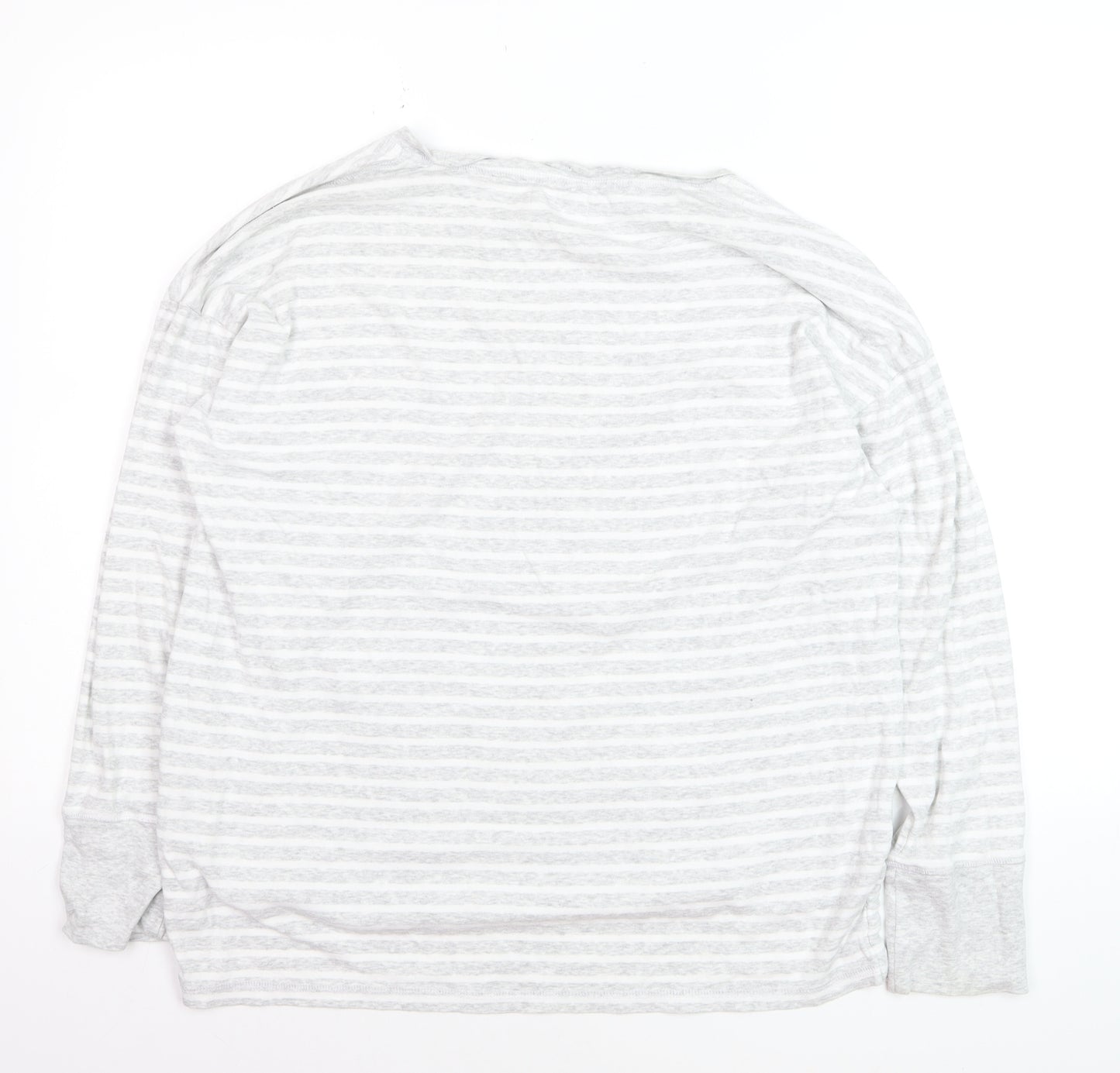 John Lewis Women Grey Striped Cotton Long Sleeve Pullover Jumper Size 16
