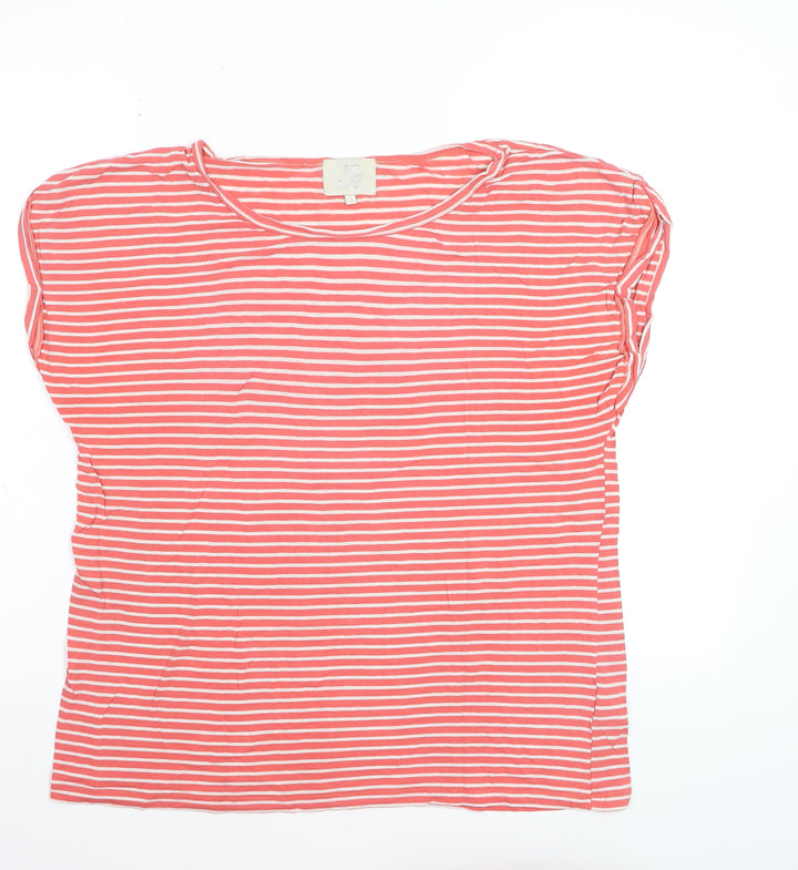 JOY Womens Pink White Striped Cotton T-Shirt Size M