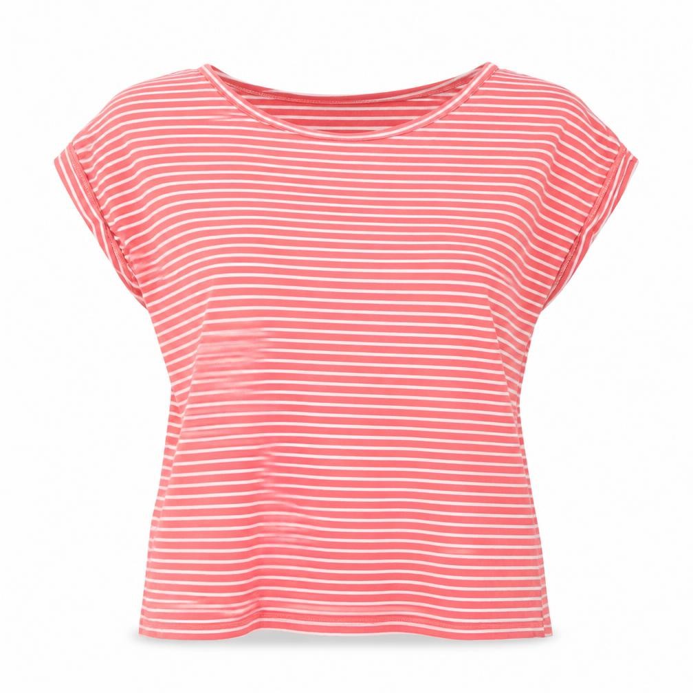 Front view of JOY women’s pink white striped cotton t-shirt, size M