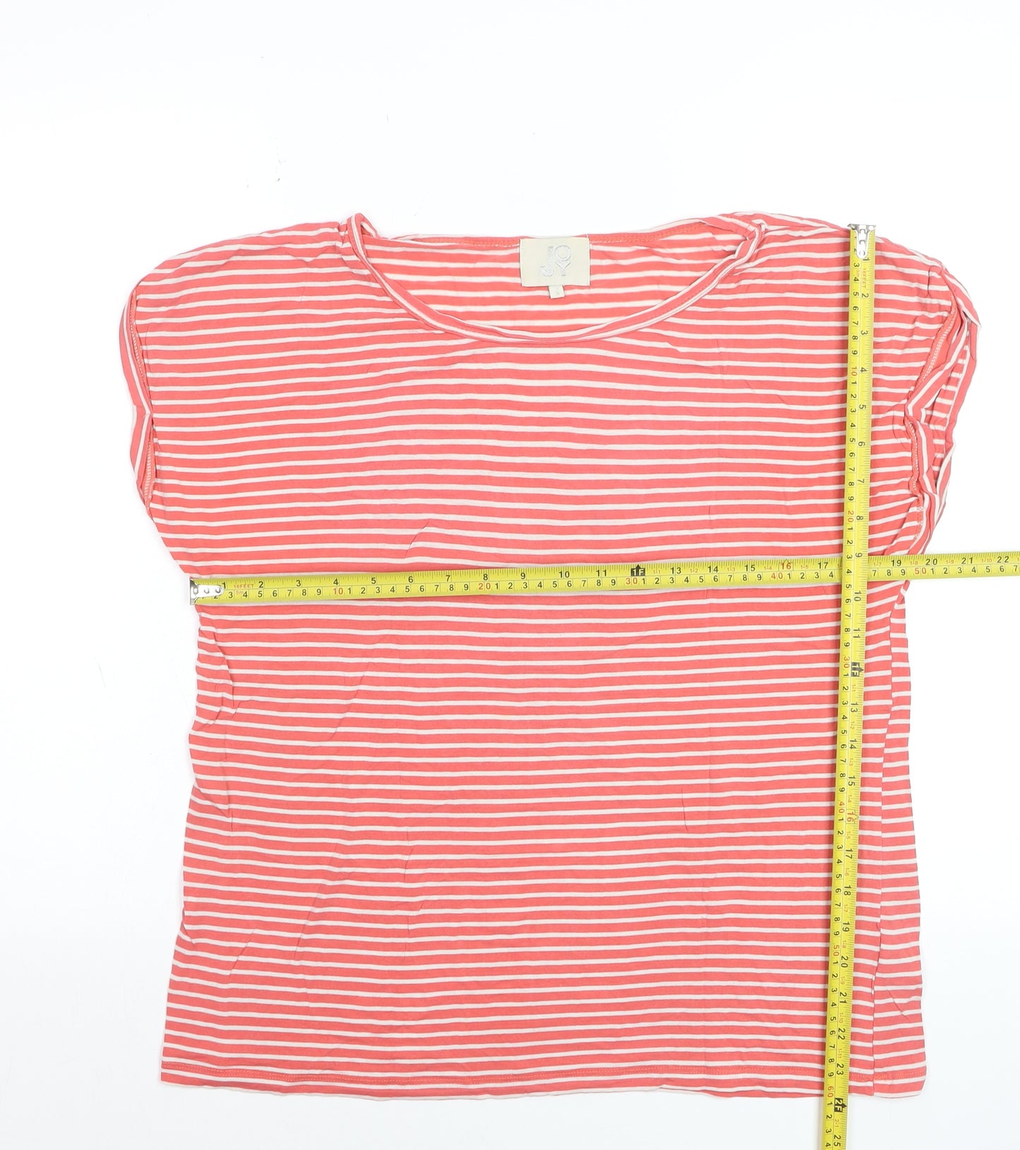JOY Womens Pink White Striped Cotton T-Shirt Size M