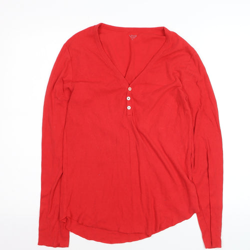 Gap Women’s Red Long Sleeve V-Neck Button Jersey Top Size L